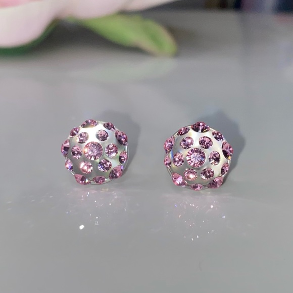 Acrylic stud earrings for women, Transparent lucite, pink crystal stones, new - Picture 10 of 11